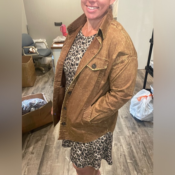 Zenana dark camel lightweight shacket - Picture 2 of 4